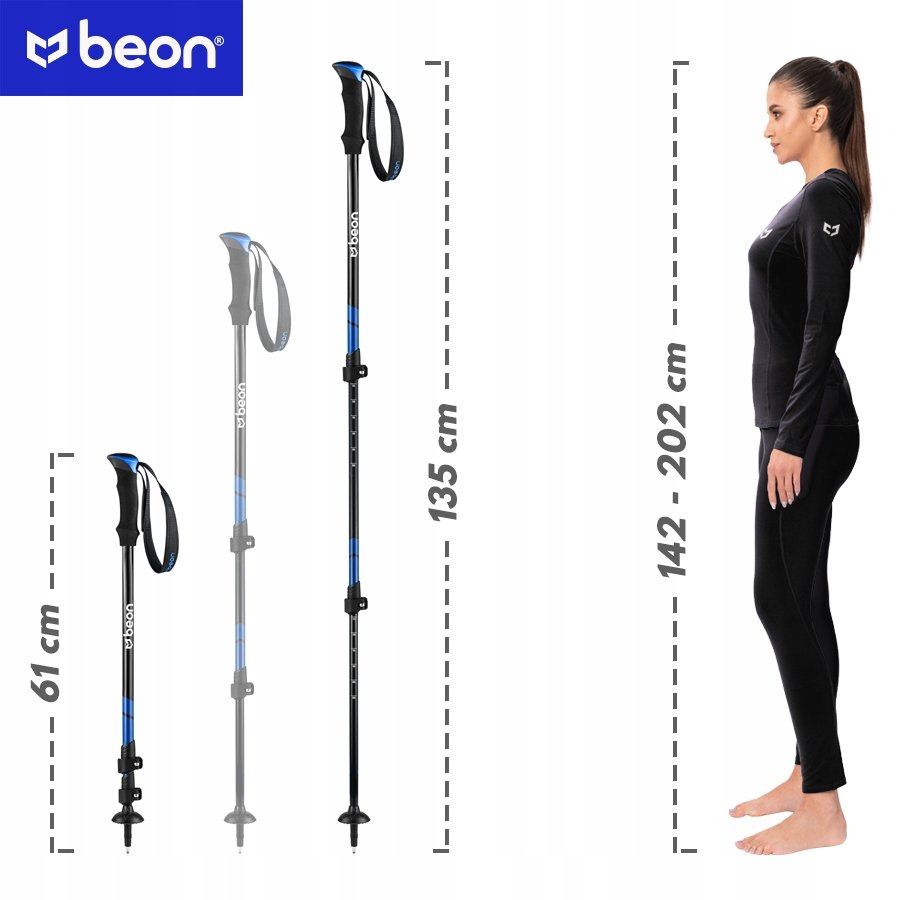 Beon Smart Blue teleskopinės žygio lazdos, 61–135 cm, 2 vnt. – vaizdas 2