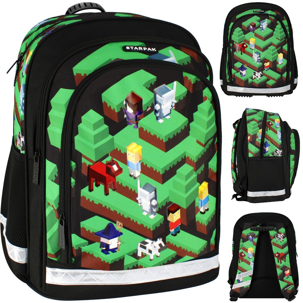Starpak Minecraft Pixel A4 mokyklinė kuprinė, 39 × 28 × 15 cm – vaizdas 2