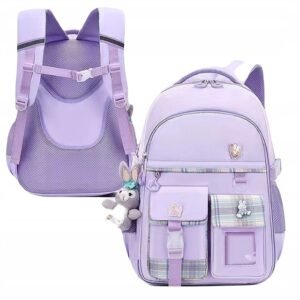 K&M D070 mokyklinė kuprinė su languotu raštu, 45 cm, violetinė