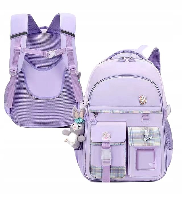 K&M D070 mokyklinė kuprinė su languotu raštu, 45 cm, violetinė