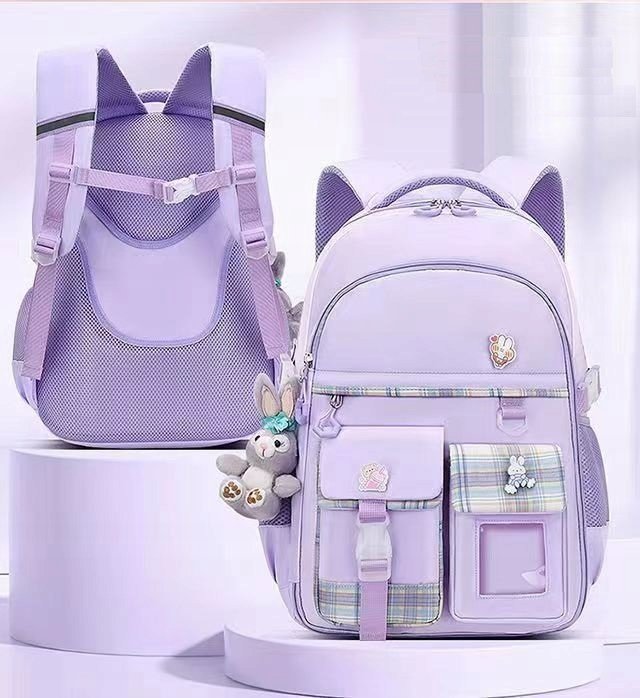 K&M D070 mokyklinė kuprinė su languotu raštu, 45 cm, violetinė – vaizdas 2