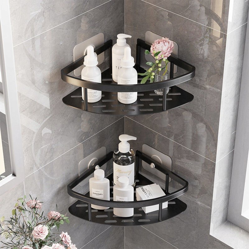 Kampinių lipnių vonios lentynų komplektas 23 × 23 cm, juodas, 2 vnt. – Be prekės ženklo – vaizdas 3