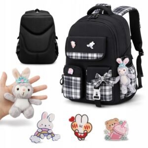 K&M D071 mokyklinė kuprinė su languotu raštu, 46 cm, juoda
