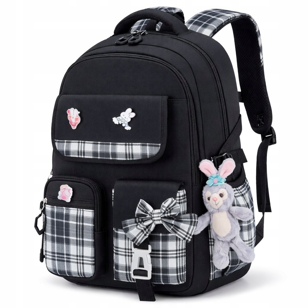 K&M D071 mokyklinė kuprinė su languotu raštu, 46 cm, juoda – vaizdas 2