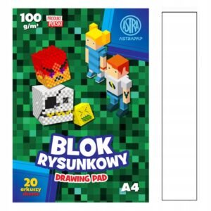 Astra Minecraft baltas piešimo blokas A4, 20 lapų, 100 g/m²