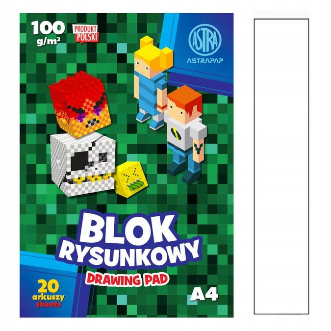 Astra Minecraft baltas piešimo blokas A4, 20 lapų, 100 g/m²