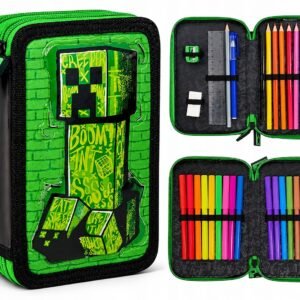Kids Euroswan Minecraft Creeper Boom 3D dviejų skyrių penalas su priemonėmis
