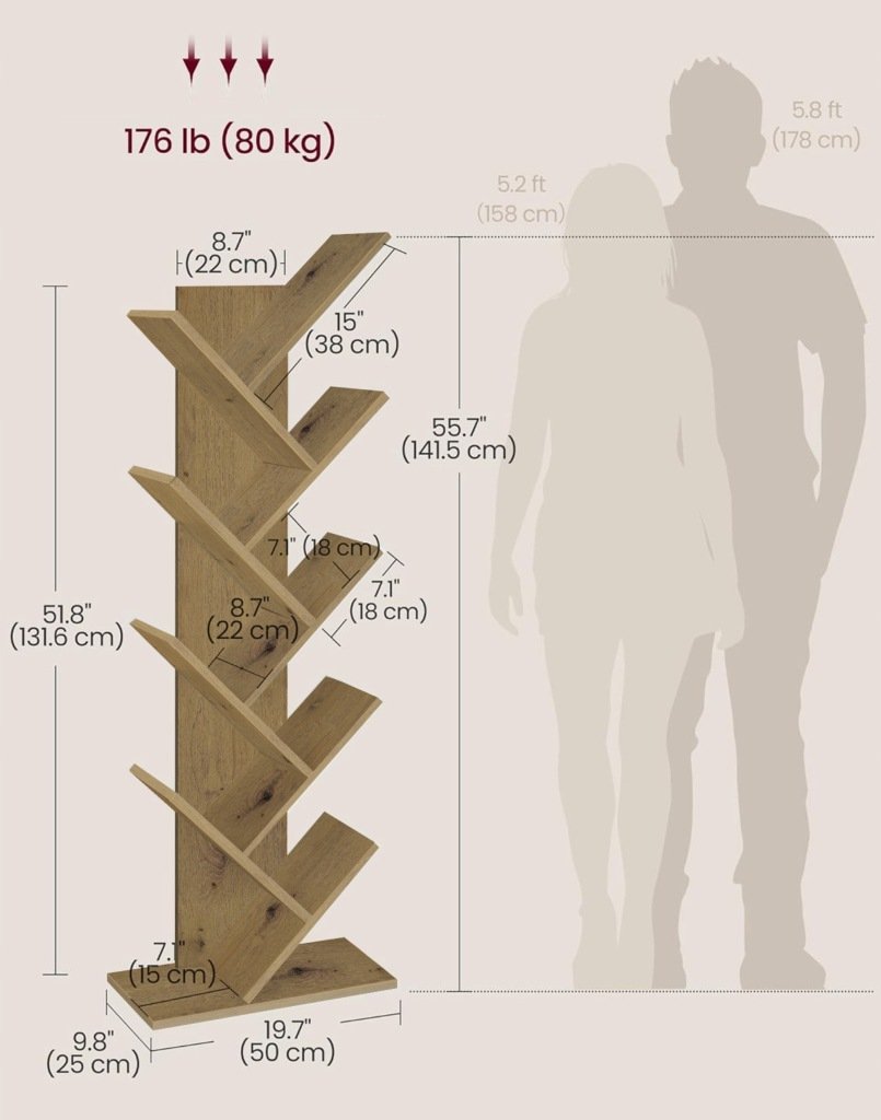 Matkam KEVIN medžio formos knygų lentyna, Artisan ąžuolo, 141,5 cm – vaizdas 4