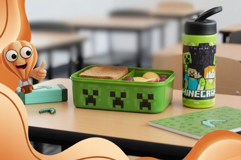 Minecraft trijų skyrių pietų dėžutės ir 410 ml gertuvės rinkinys – vaizdas 2