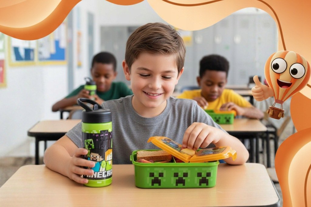 Minecraft trijų skyrių pietų dėžutės ir 410 ml gertuvės rinkinys – vaizdas 3