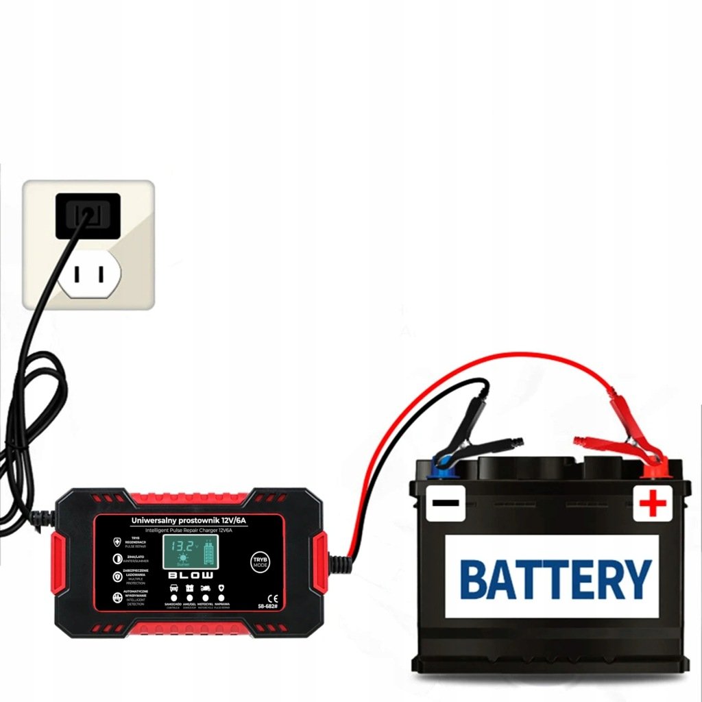 BLOW 58-682 automatinis akumuliatoriaus įkroviklis 12 V, 6 A, LCD – vaizdas 3