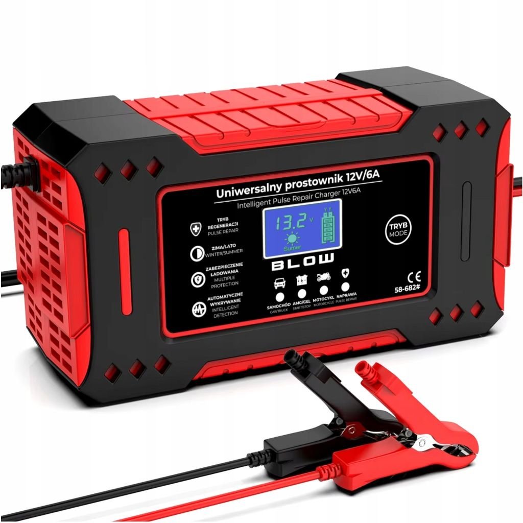 BLOW 58-682 automatinis akumuliatoriaus įkroviklis 12 V, 6 A, LCD
