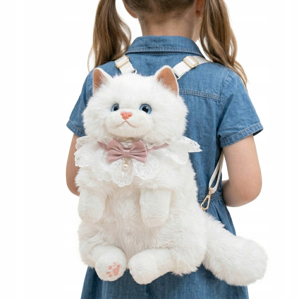 Pliušinė katino formos vaikiška kuprinė 3D, apie 45 cm – Be prekės ženklo – vaizdas 3