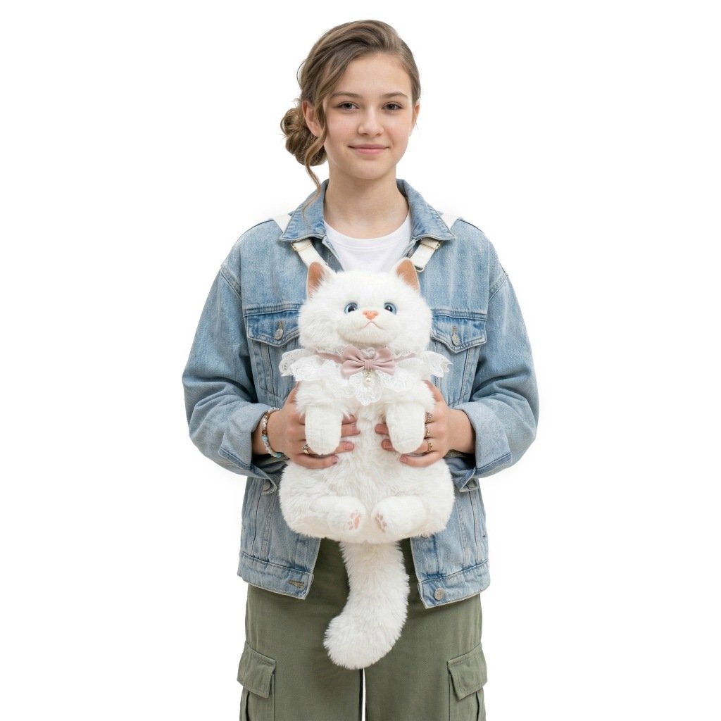 Pliušinė katino formos vaikiška kuprinė 3D, apie 45 cm – Be prekės ženklo – vaizdas 4