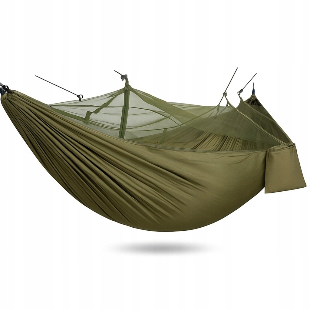 PrzydaSie turistinis hamakas su tinkleliu nuo uodų, 255 × 140 cm, žalias – vaizdas 2