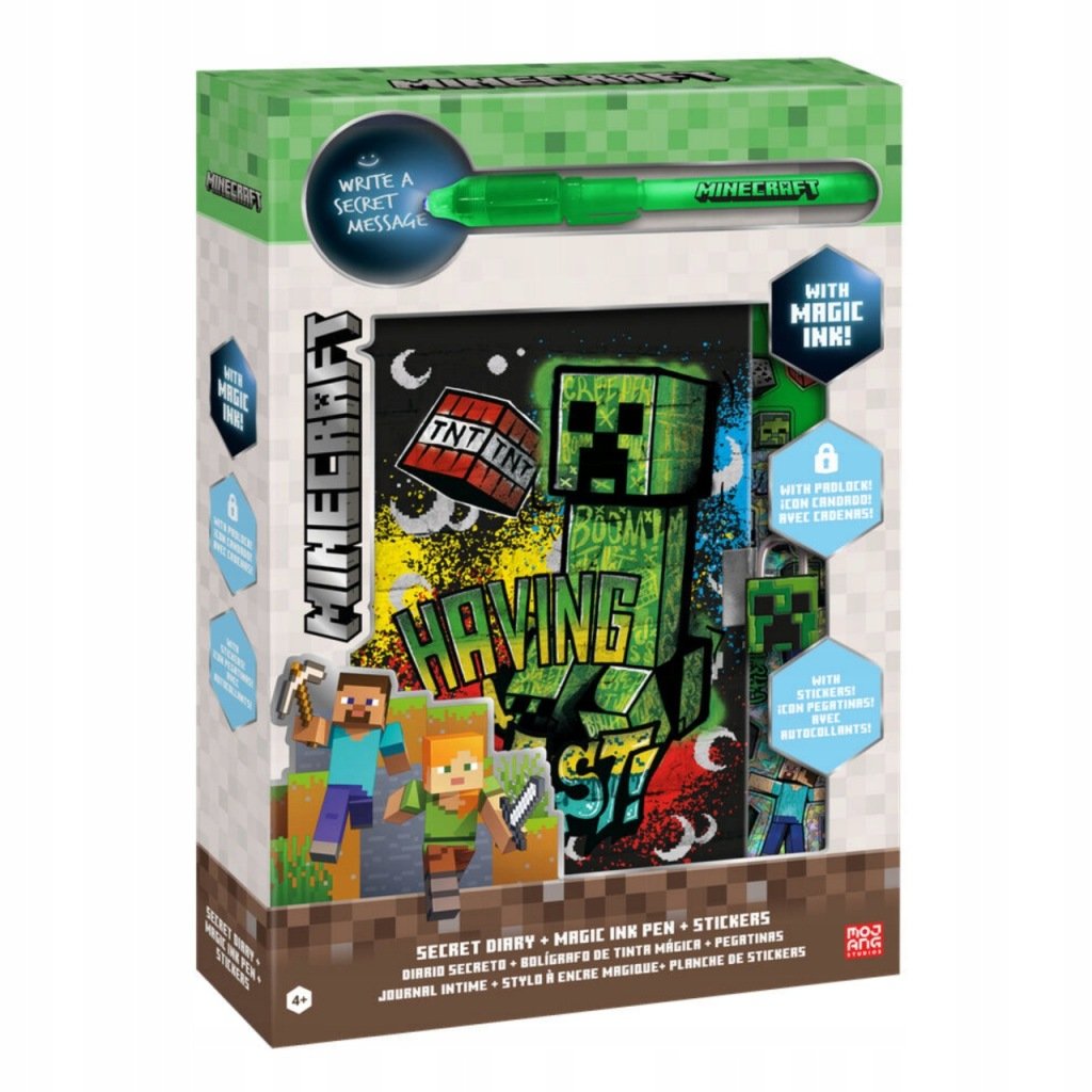 Kids Licensing Minecraft rakinamas dienoraštis su UV rašikliu ir lipdukais – vaizdas 2