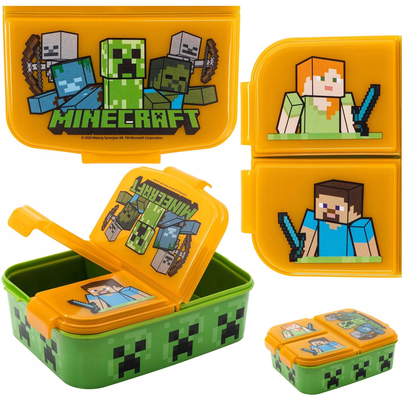Stor Minecraft trijų skyrių pietų dėžutė, 900 ml