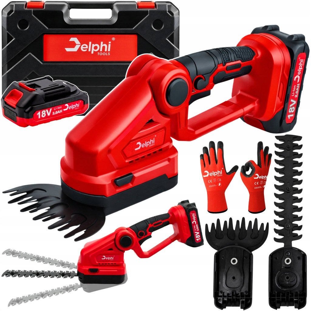 Delphi Tools 18 V akumuliatorinės žolės ir gyvatvorių žirklės 2in1, 2 Ah