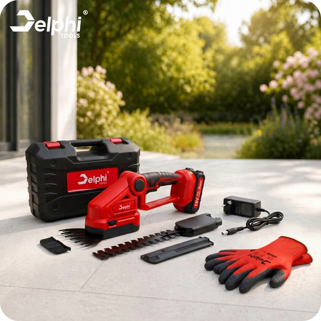 Delphi Tools 18 V akumuliatorinės žolės ir gyvatvorių žirklės 2in1, 2 Ah – vaizdas 2