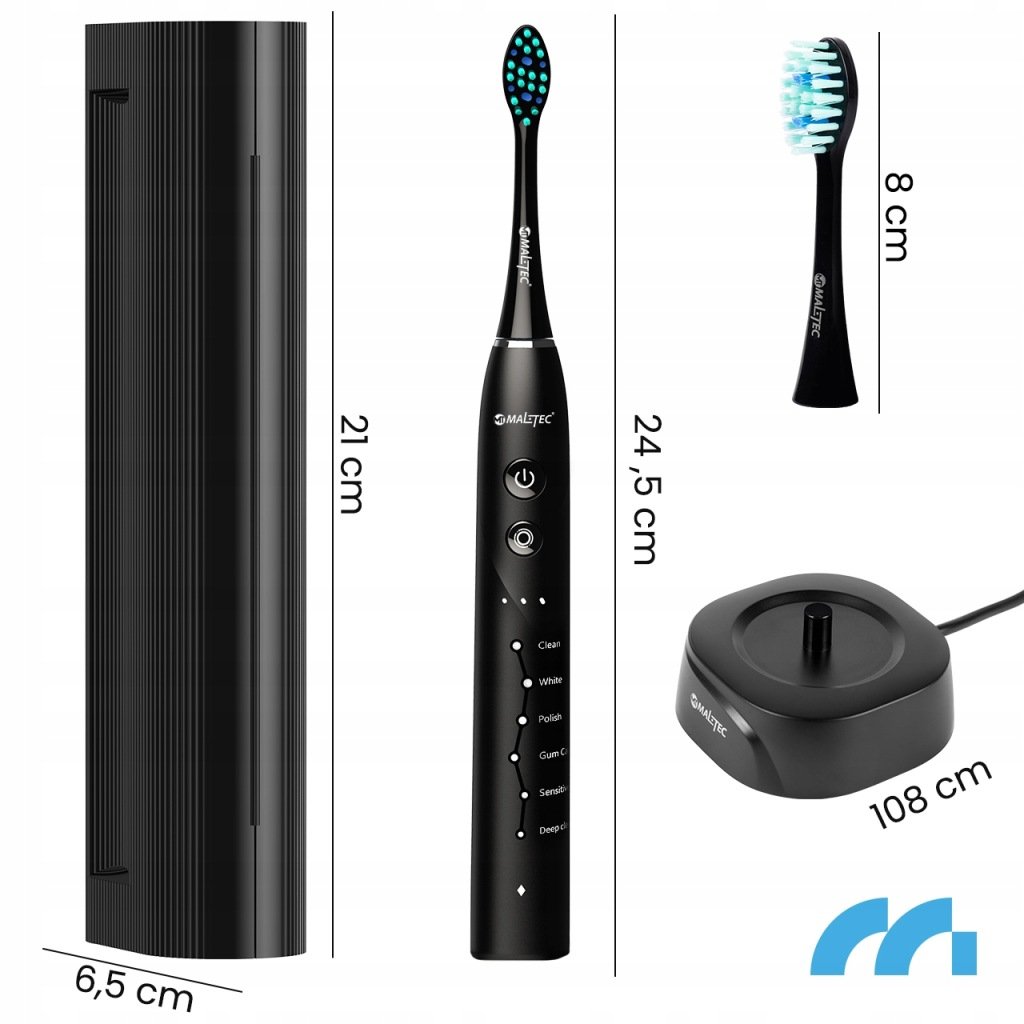 MalTec Toothie X1 BL soninis dantų šepetėlis, 45 000 jud./min., 6 režimai, juodas – vaizdas 2