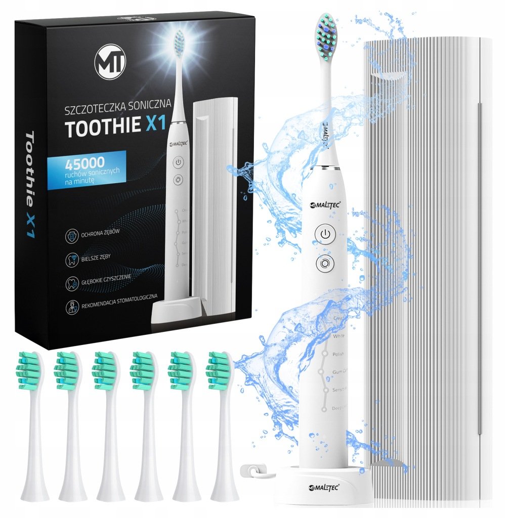 MalTec Toothie X1 WH soninis dantų šepetėlis, 45 000 jud./min., 6 režimai, baltas