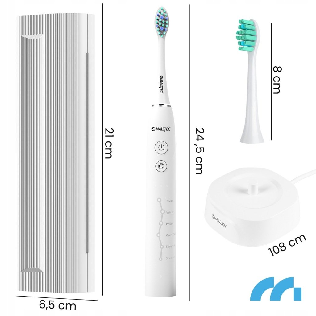 MalTec Toothie X1 WH soninis dantų šepetėlis, 45 000 jud./min., 6 režimai, baltas – vaizdas 2