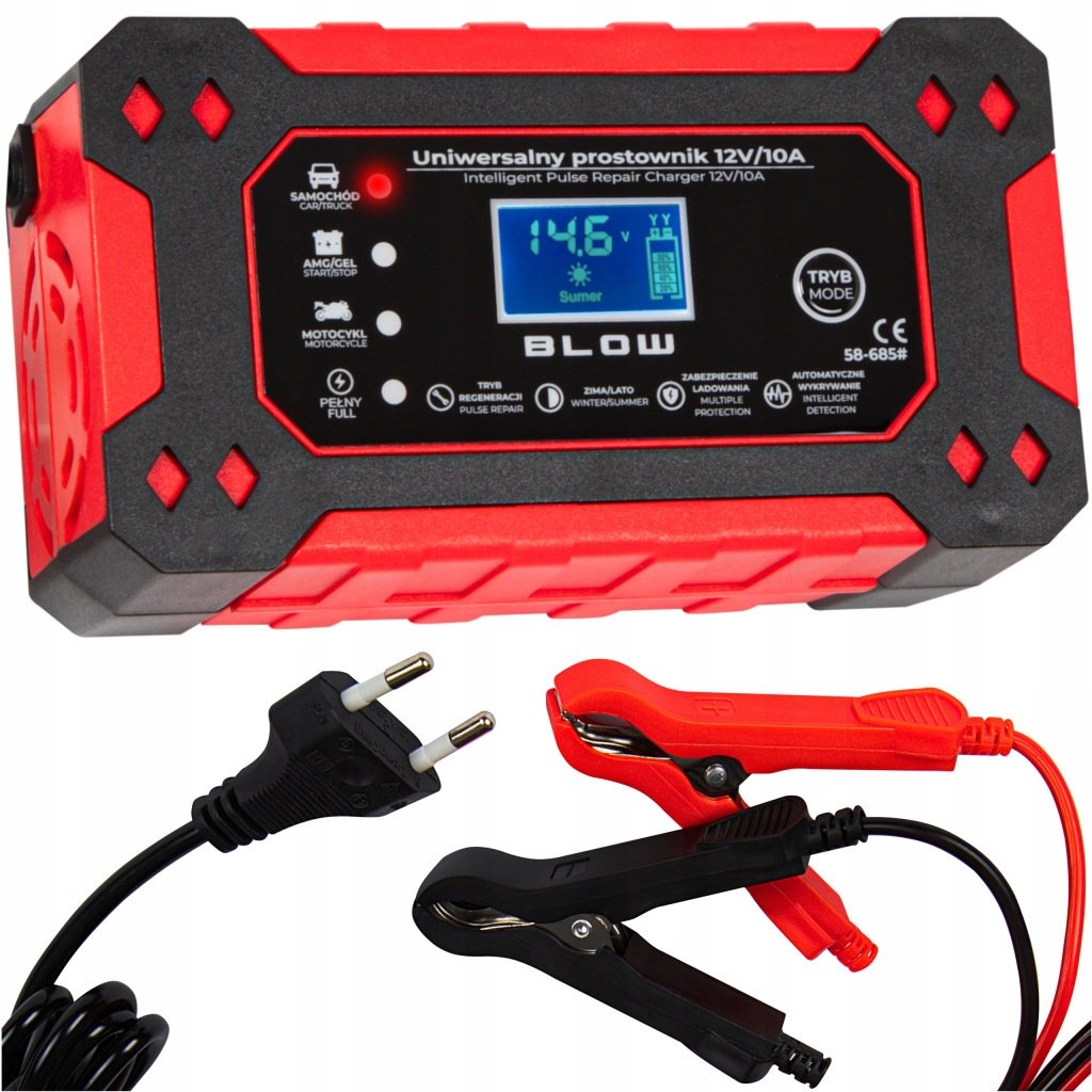 BLOW automatinis akumuliatoriaus įkroviklis 12 V, 10 A, LCD