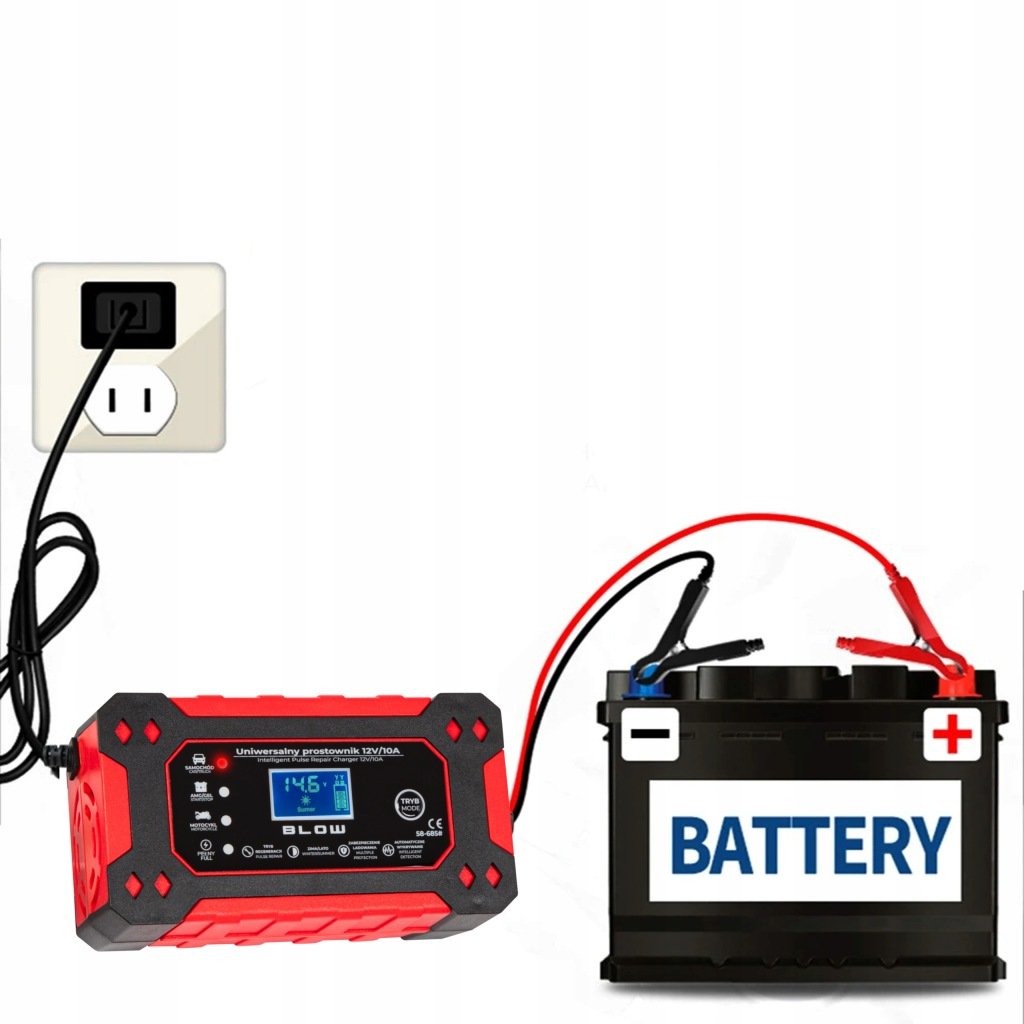 BLOW automatinis akumuliatoriaus įkroviklis 12 V, 10 A, LCD – vaizdas 2