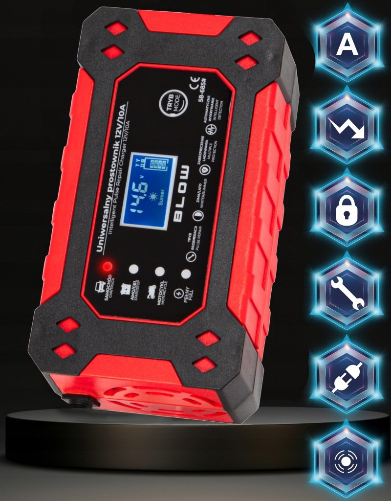 BLOW automatinis akumuliatoriaus įkroviklis 12 V, 10 A, LCD – vaizdas 3