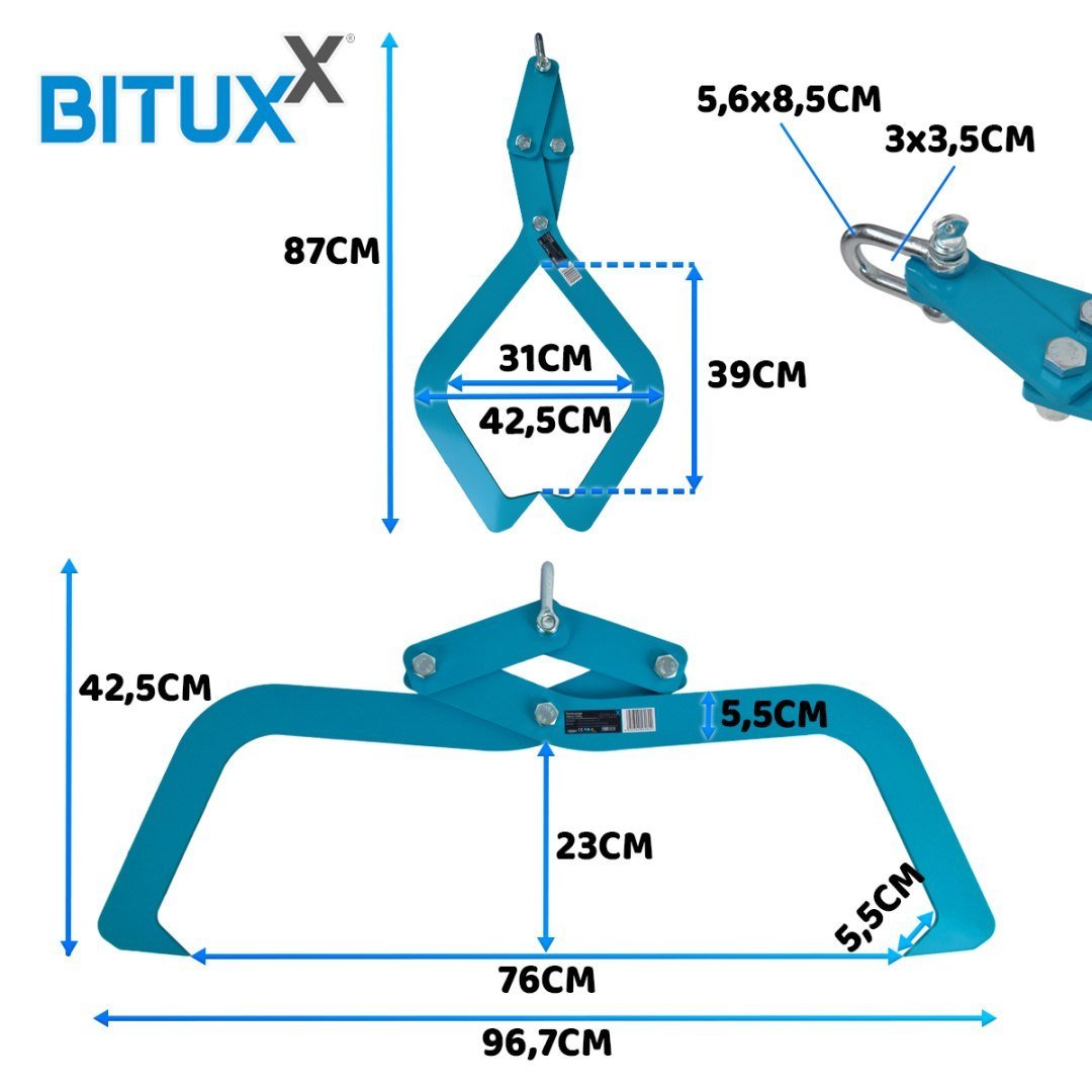 BITUXX savaime užsifiksuojantis rąstų griebtuvas, 700 mm, 500 kg – BITUXX® – papildoma nuotrauka 2