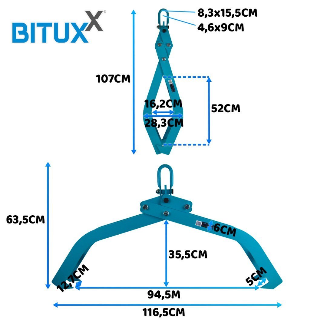 Medienos pakrovimo griebtuvas rąstams, 850 mm, 1500 kg – BITUXX®