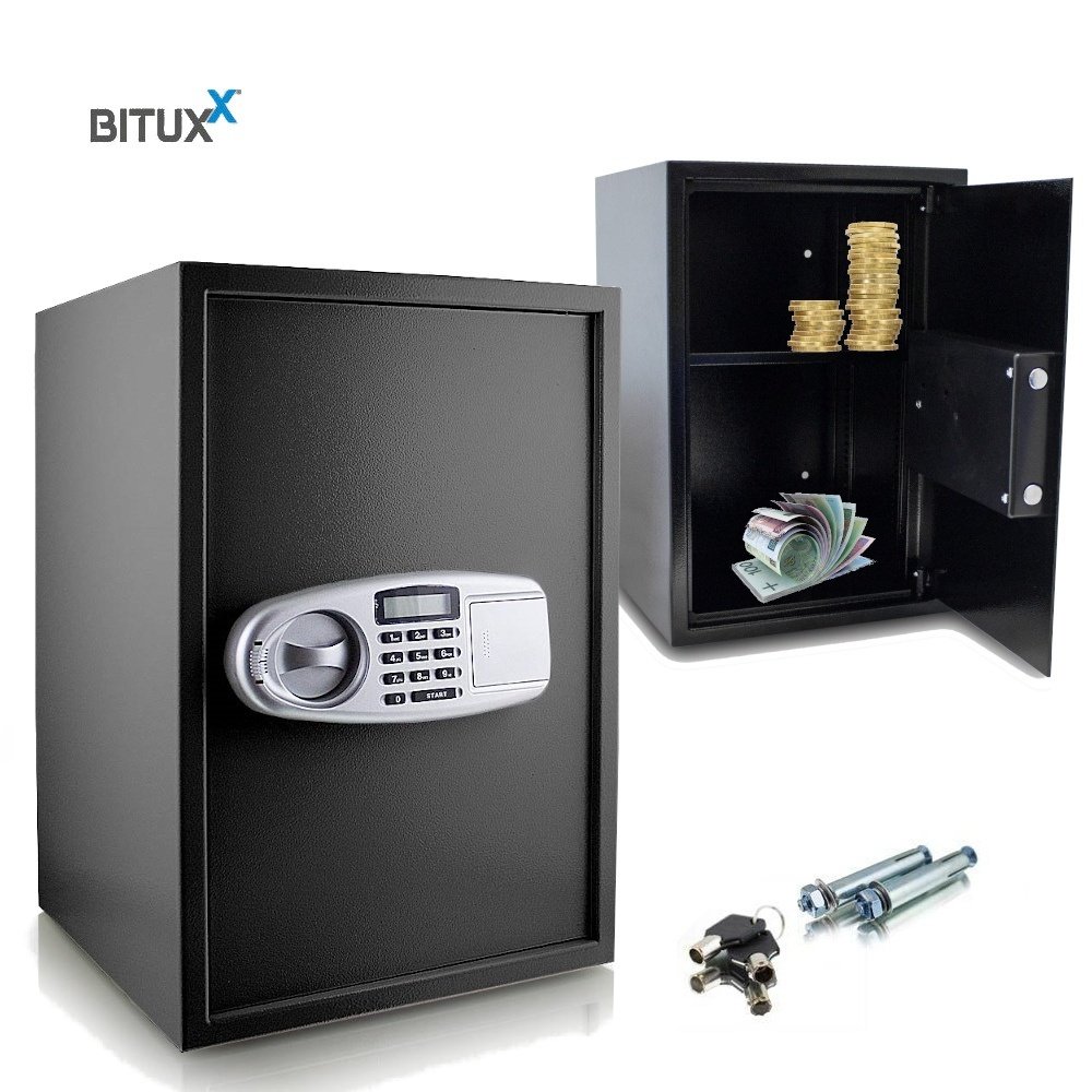 Juodas elektroninis seifas su kodine spyna santaupoms ir vertybėms – BITUXX®