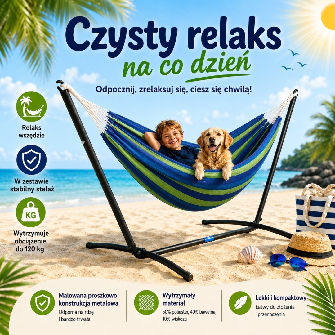 Tamsiai mėlynas hamakas su stovu sodui, stabilus ir patogus – LACESTONE – papildoma nuotrauka 2