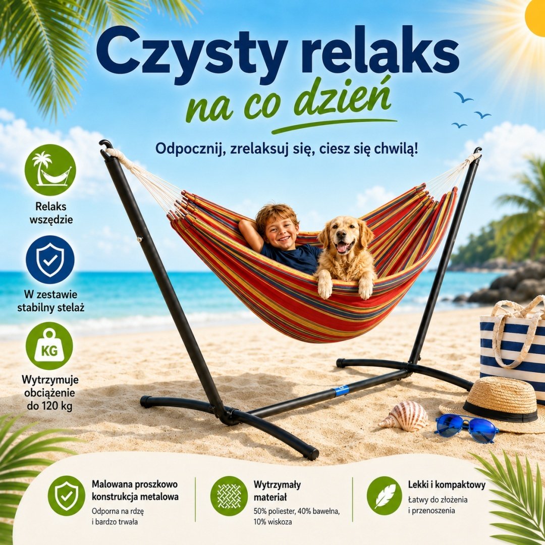 Dryžuotas hamakas terasai ir sodui su metaliniu stovu – LACESTONE – papildoma nuotrauka 2