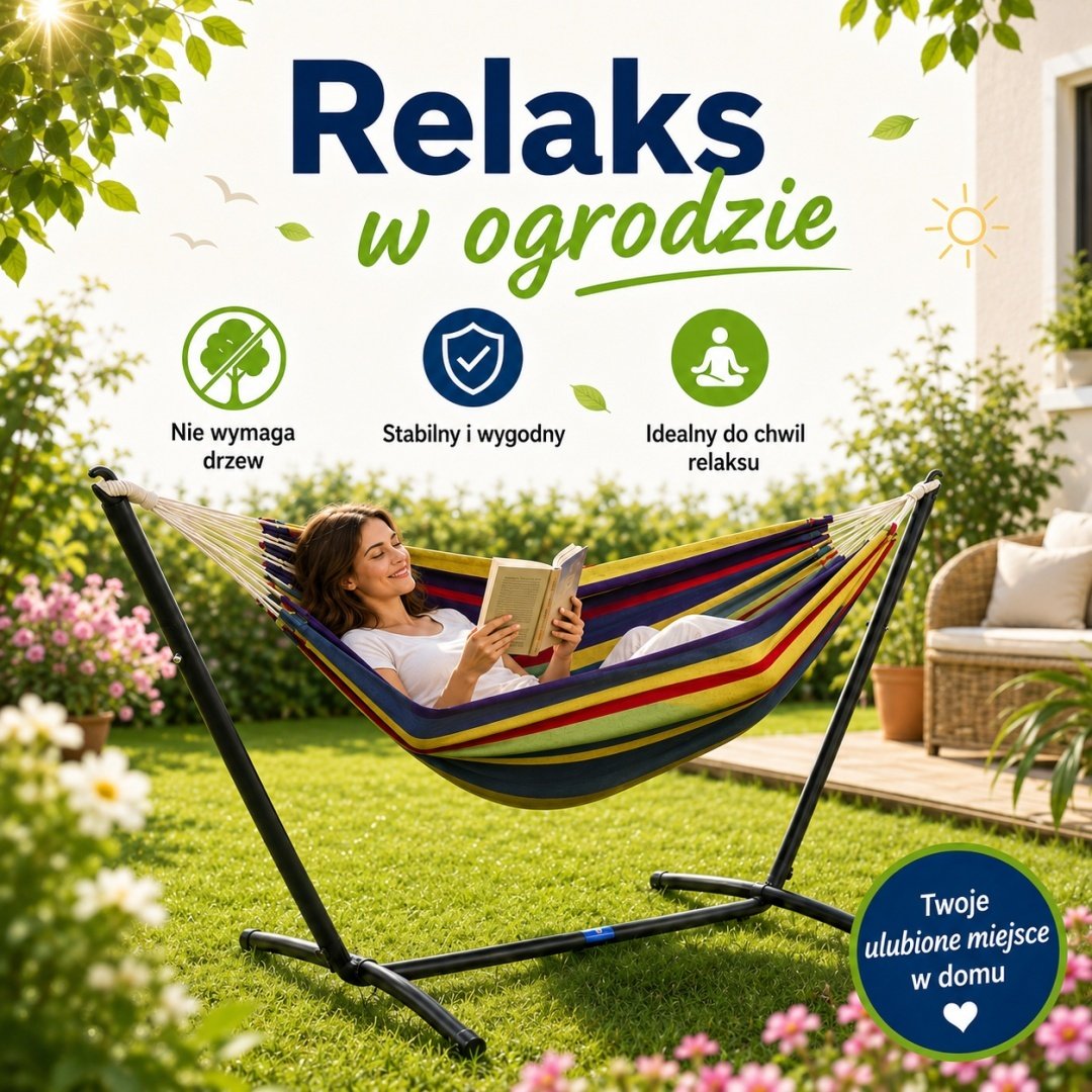Tvirtas sodo hamakas su metaliniu stovu 270 × 110 cm, iki 120 kg – LACESTONE – papildoma nuotrauka 3
