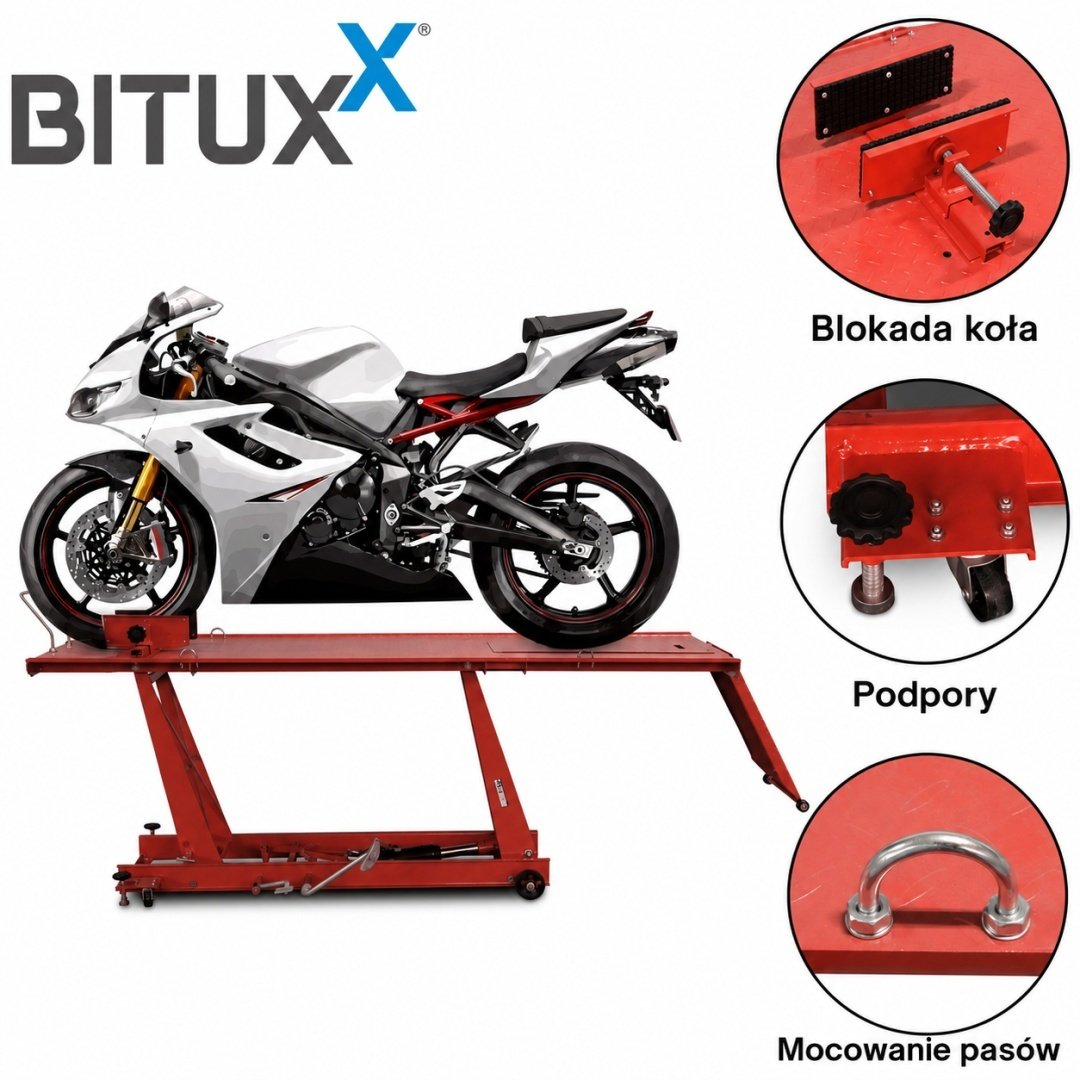 BITUXX raudonas hidraulinis motociklo keltuvas-rampa iki 460 kg – BITUXX® – papildoma nuotrauka 2