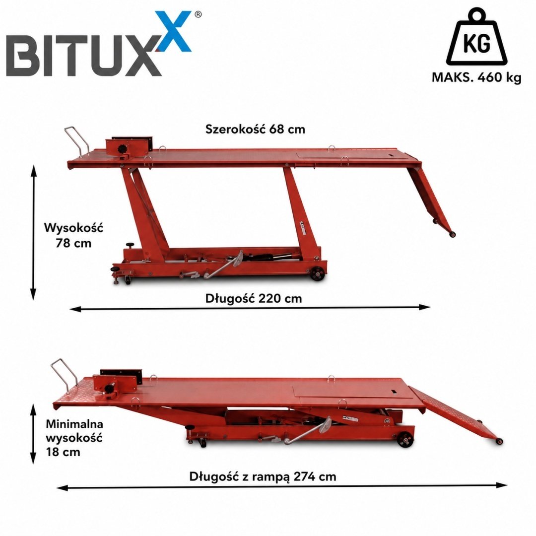 BITUXX raudonas hidraulinis motociklo keltuvas-rampa iki 460 kg – BITUXX® – papildoma nuotrauka 3