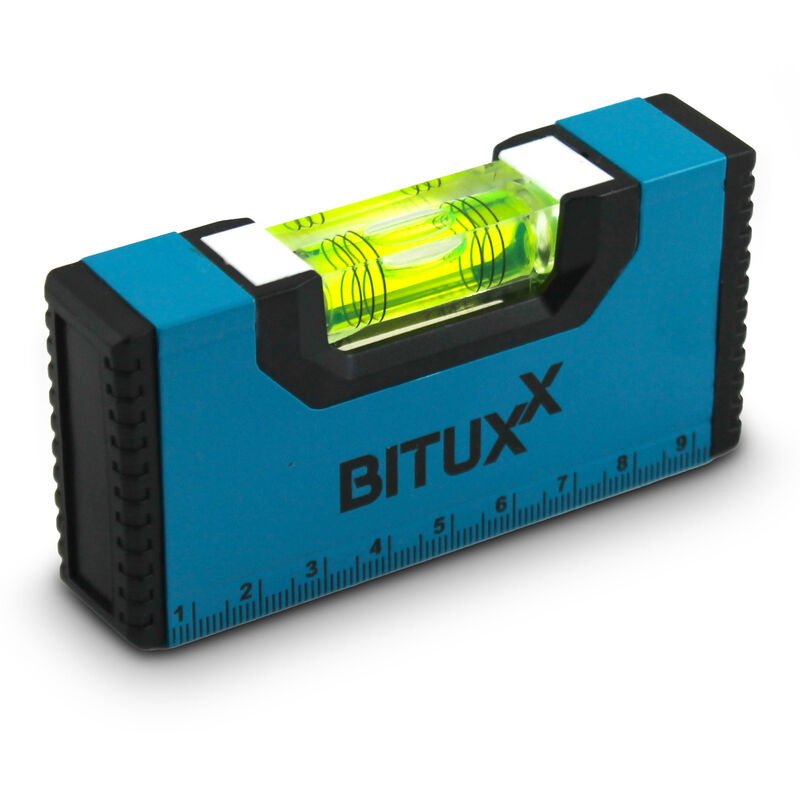 Mėlynas kišeninis gulsčiukas 10 cm su tvirtinimu prie įrankių diržo – BITUXX®