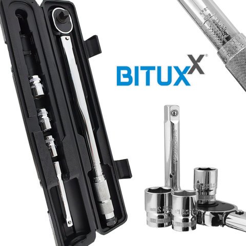 BITUXX dinamometrinis raktas ratams 28–210 Nm su 1/2″ galvutėmis – BITUXX®