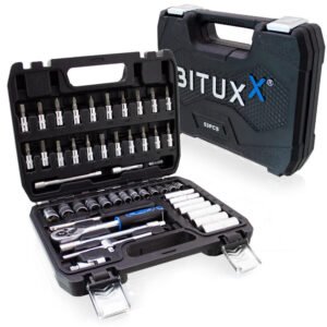 45 dalių įrankių rinkinys su terkšle, galvutėmis ir antgaliais – BITUXX®