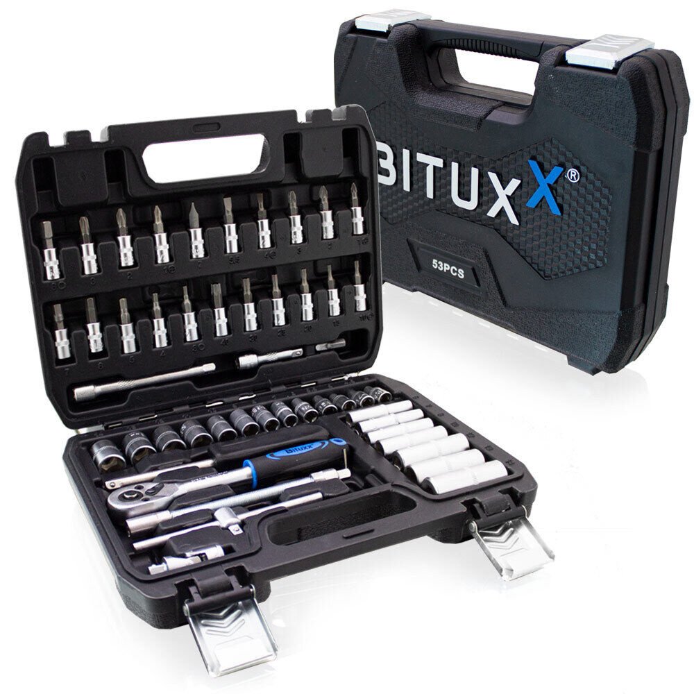 45 dalių įrankių rinkinys su terkšle, galvutėmis ir antgaliais – BITUXX®