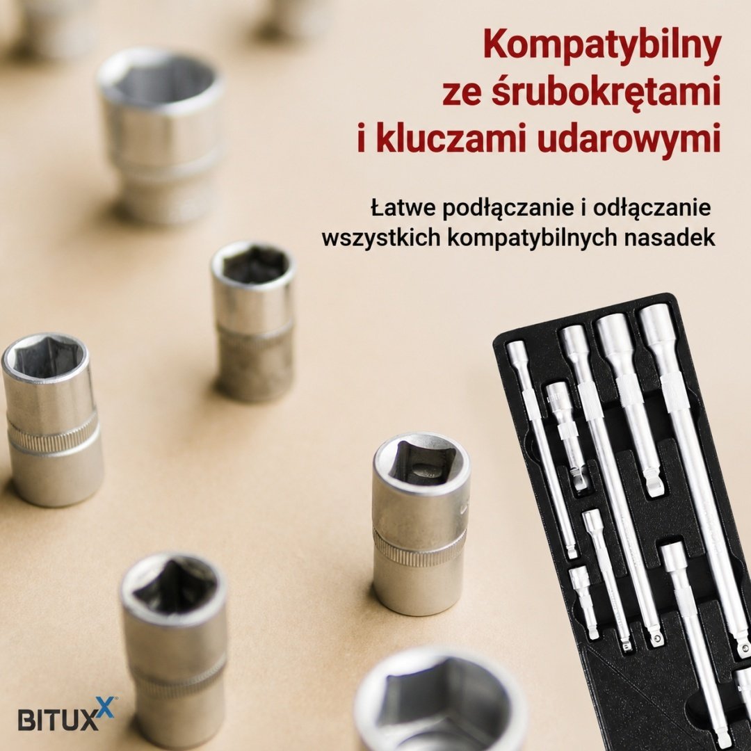 Galvučių raktų ilgintuvų rinkinys 1/4″, 3/8″ ir 1/2″, 9 vnt. – BITUXX – papildoma nuotrauka 2