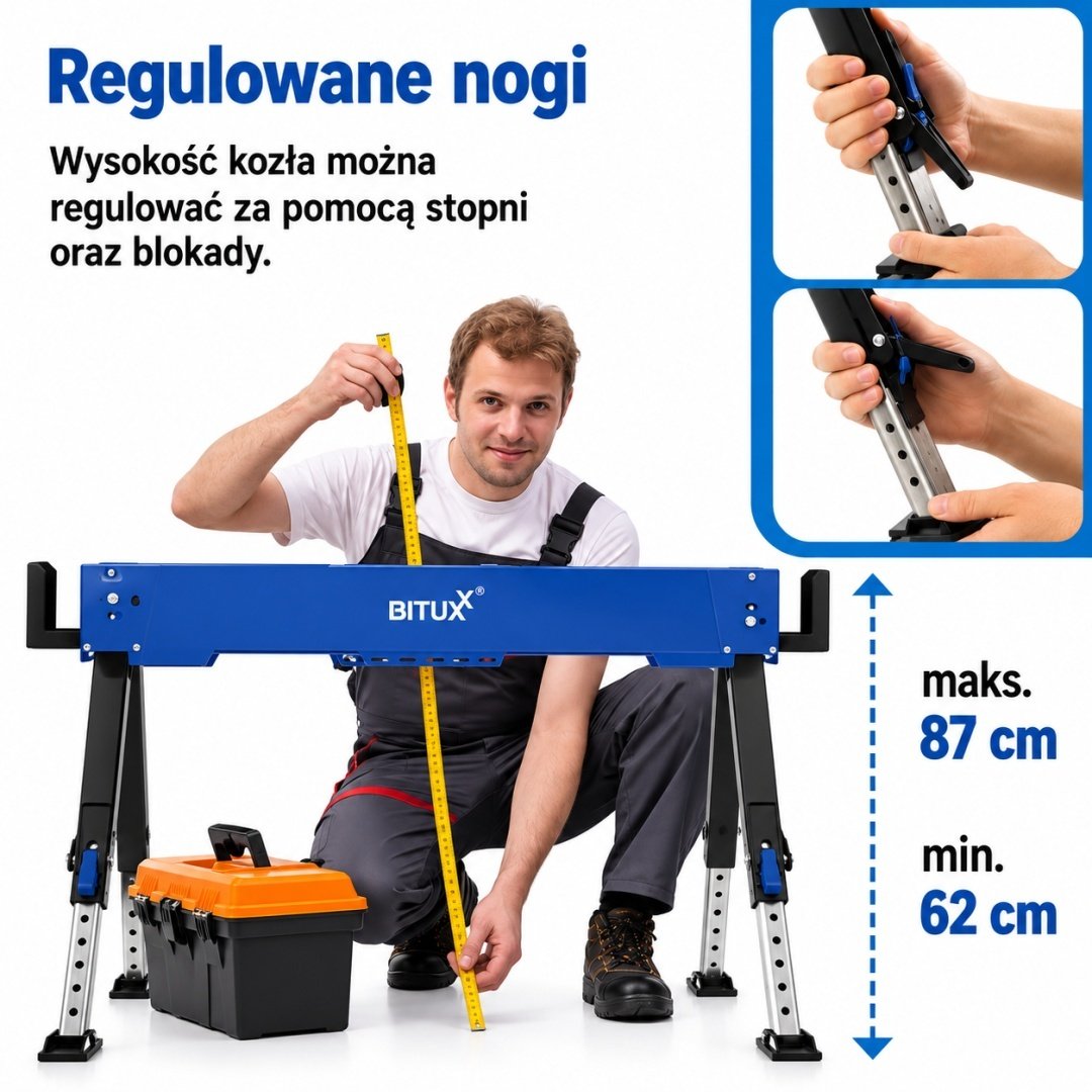 Sulankstomų reguliuojamų darbinių ožių rinkinys, 2 vnt., iki 600 kg, 62–87 cm – papildoma nuotrauka 4