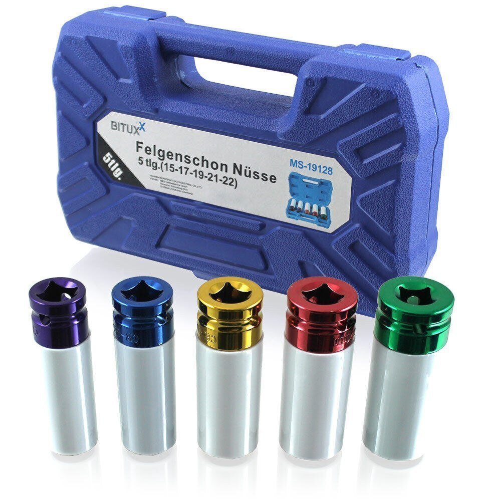 BITUXX smūginių ratų galvučių rinkinys, 15/17/19/21/22 mm, 1/2″ – BITUXX®