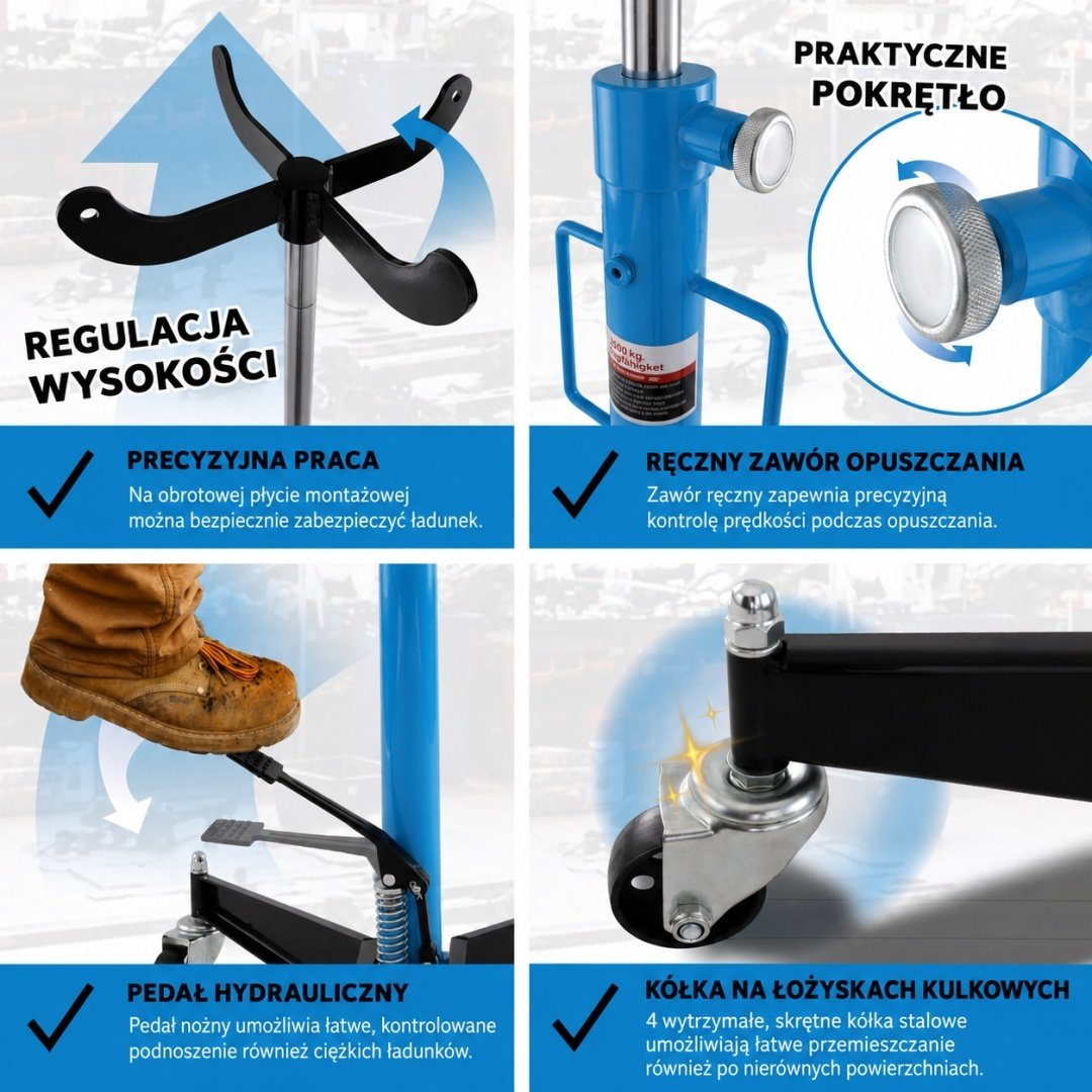 Variklių ir pavarų dėžių keltuvas, 500 kg, 105–185 cm – BITUXX® – papildoma nuotrauka 1