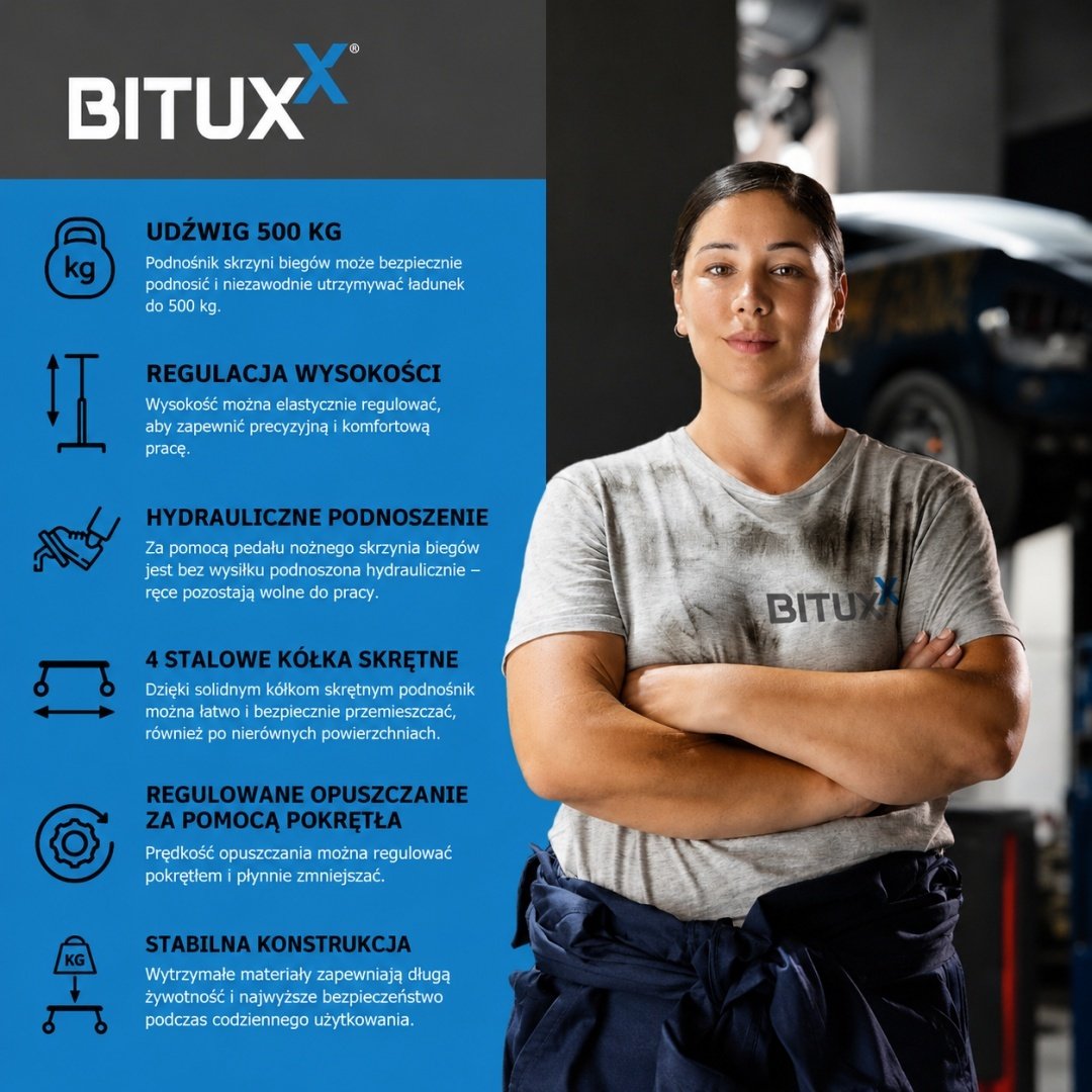 Variklių ir pavarų dėžių keltuvas, 500 kg, 105–185 cm – BITUXX® – papildoma nuotrauka 2