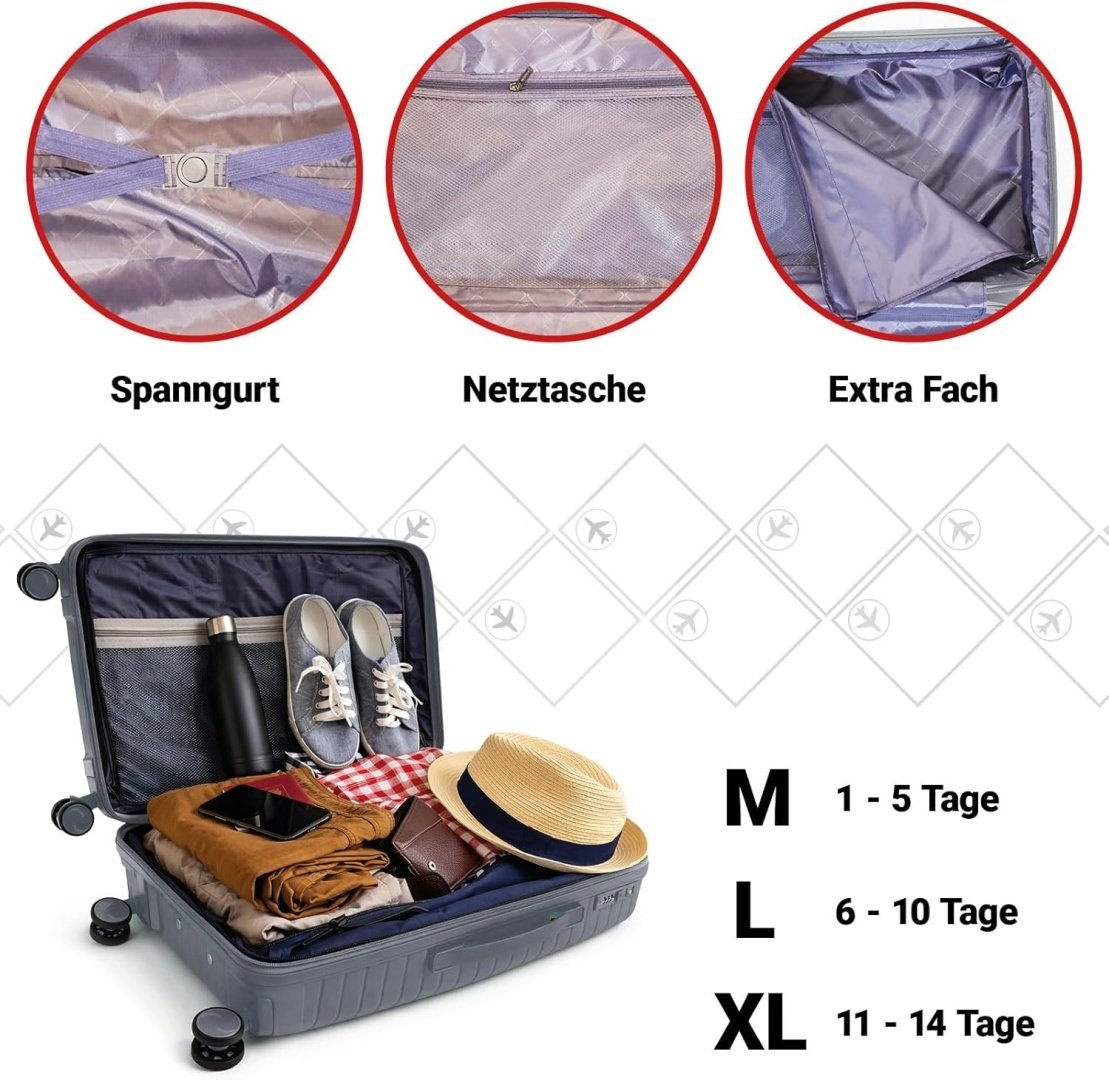 BERWIN kietų lagaminų rinkinys su TSA spynomis, 3 vnt. (XL/L/M) – papildoma nuotrauka 3