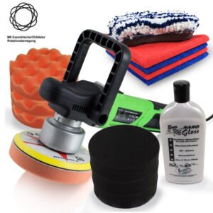 Profesionalus rotacinis-orbitinis poliruoklis su priedų ir kempinėlių rinkiniu – BITUXX®