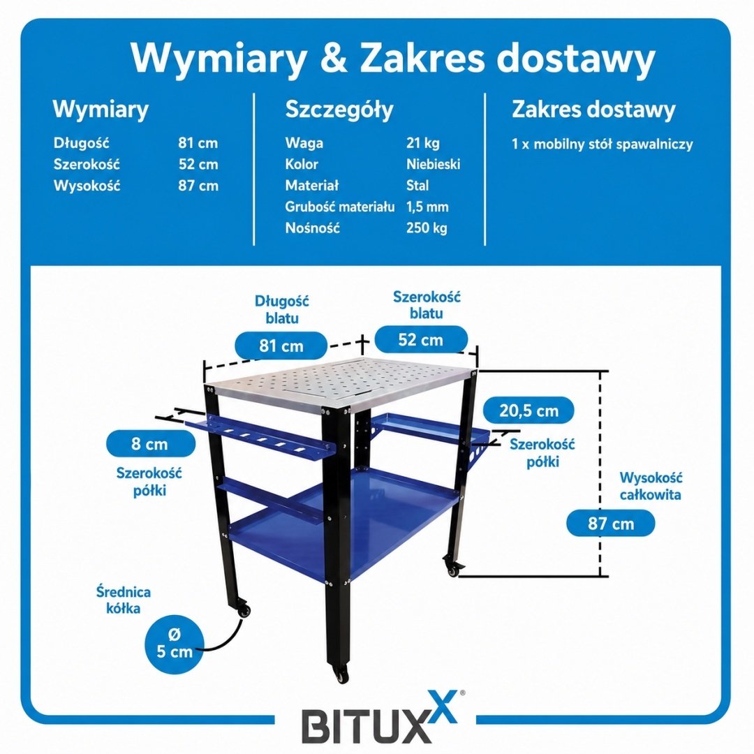 BITUXX mobilus suvirinimo ir montavimo darbastalis su ratukais, 250 kg – papildoma nuotrauka 4