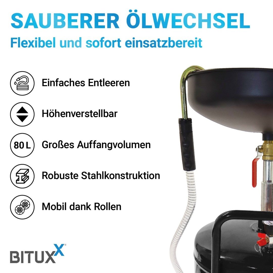 Mobilus reguliuojamas alyvos surinkimo vežimėlis su 80 l talpa – BITUXX® – papildoma nuotrauka 4